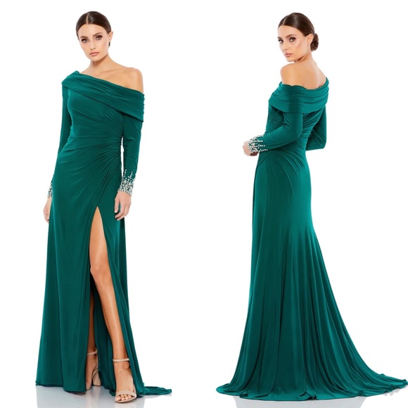 Mac Duggal Dresses & Skirts - Mac Duggal Off The Shoulder Jersey Gown  Emerald Green Size 10 New With Tags